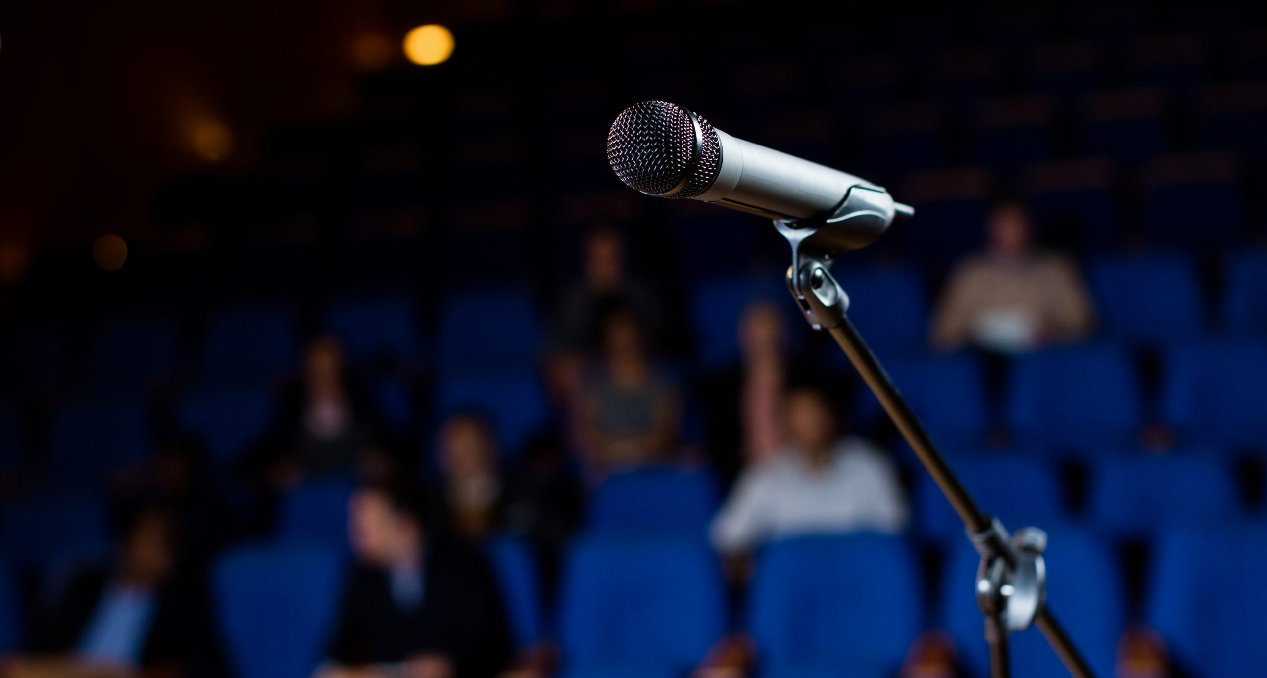 Close-up of microphone at conference center